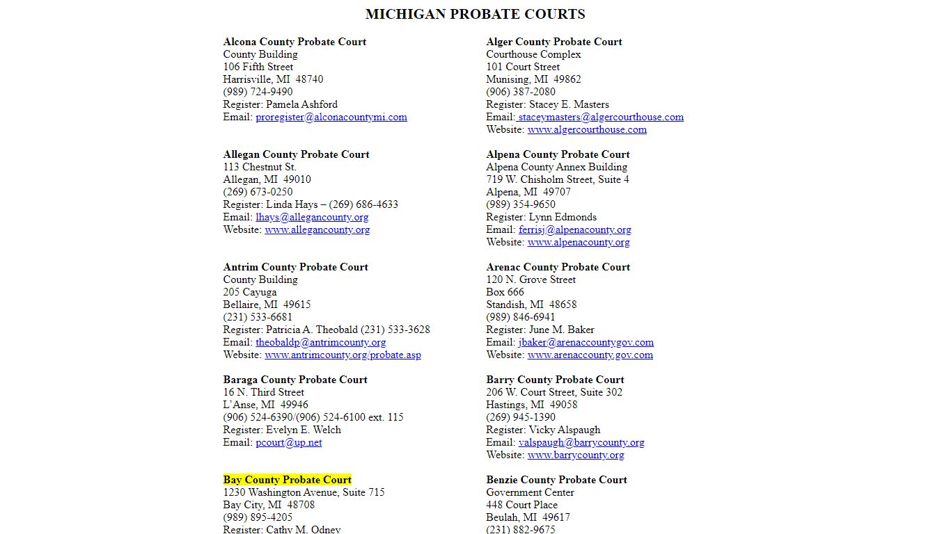 MICHIGAN PROBATE COURTS - WCPC