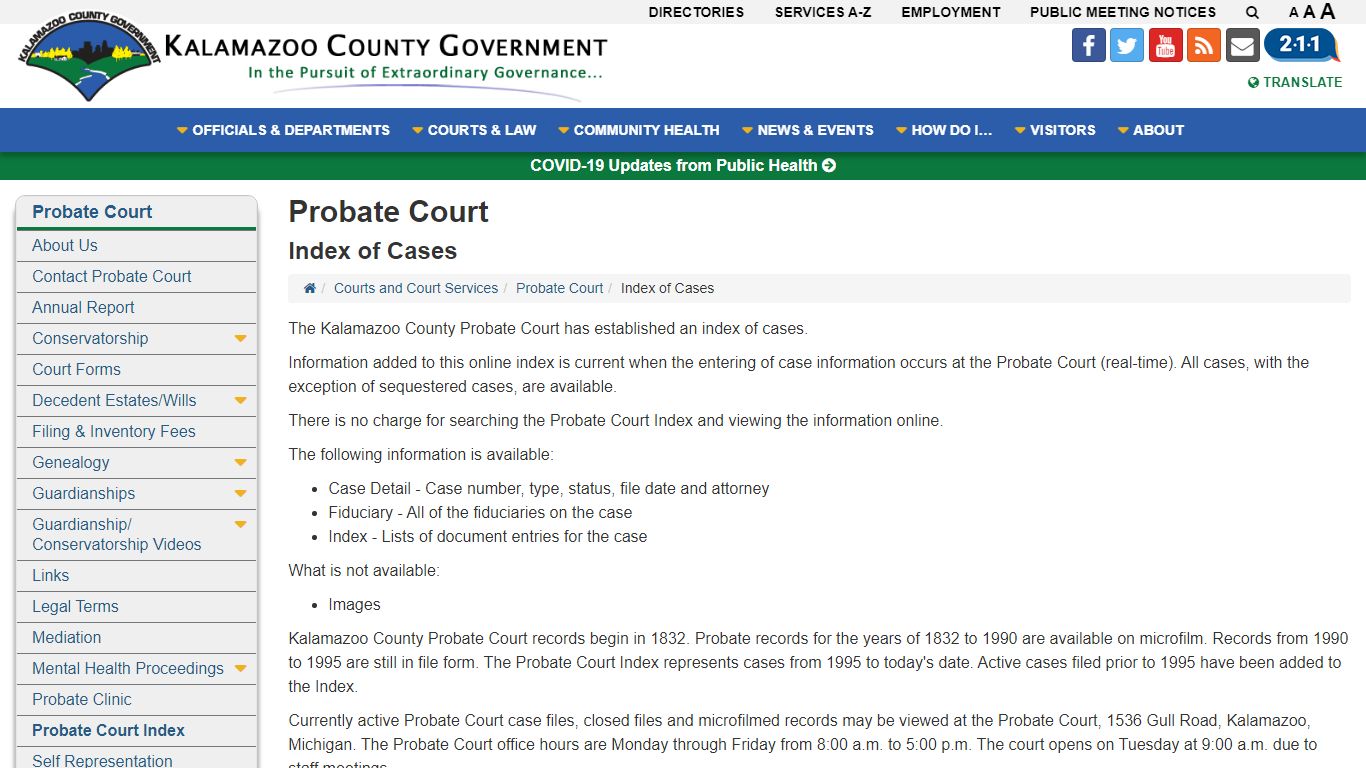 Index of Cases - Probate Court - Kalamazoo County, Michigan